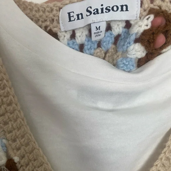 En Saison White and Brown Puff Sleeve Sundress - Picture 4 of 5